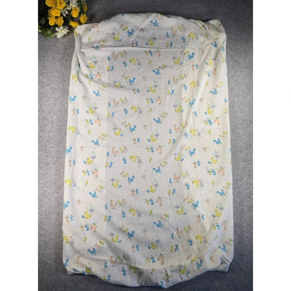 Vintage 70s Duckling Duck Fitted Crib Nursery Sheet Pastel 23x38 Cottagecore